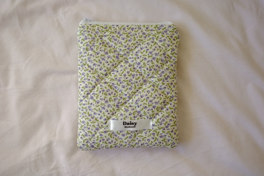 Quilted Kindle sleeve purple rose buds