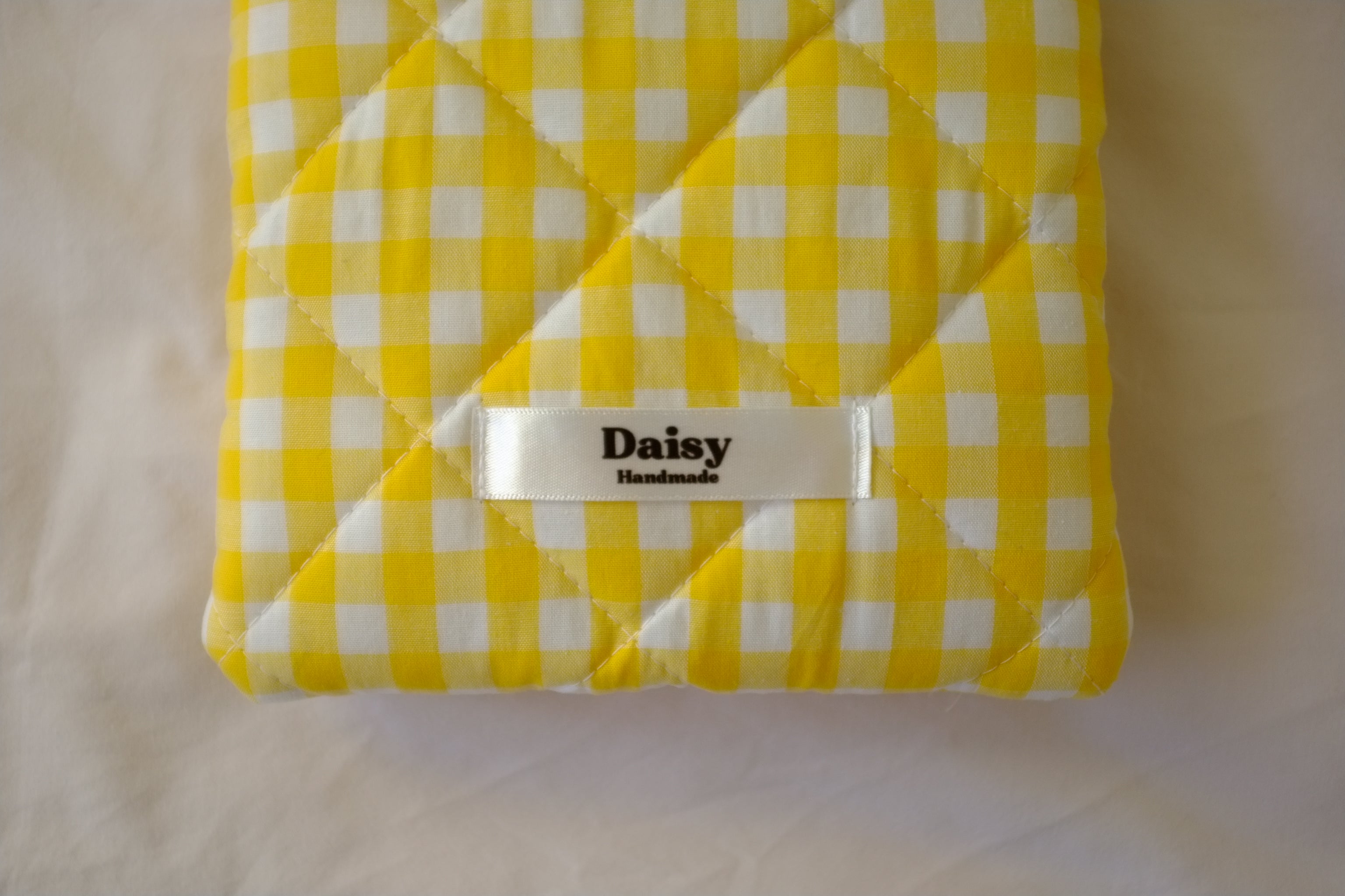 Quilted Kindle sleeve yellow gingham
