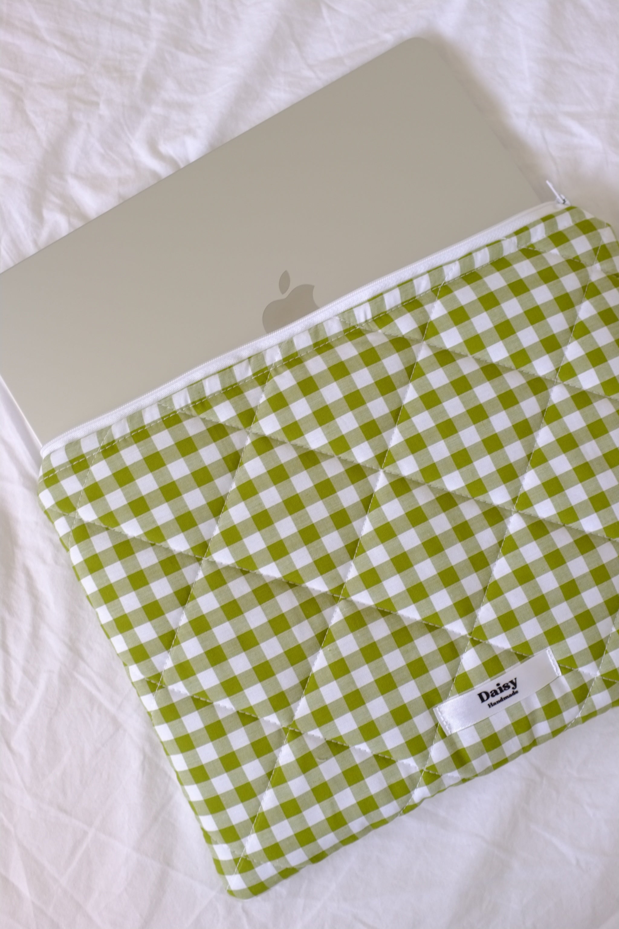 Laptop sleeve olive green gingham