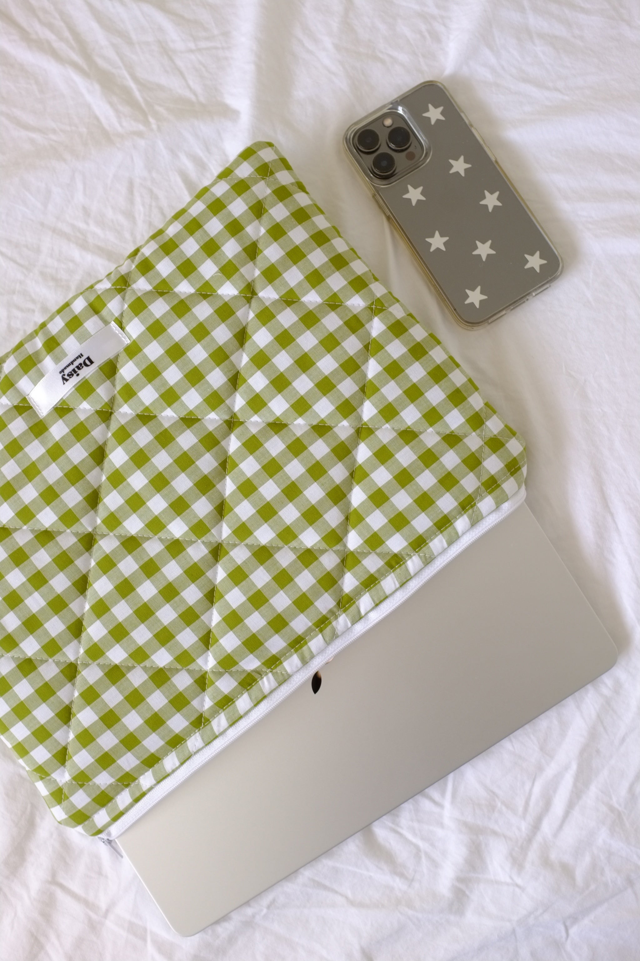 Laptop sleeve olive green gingham