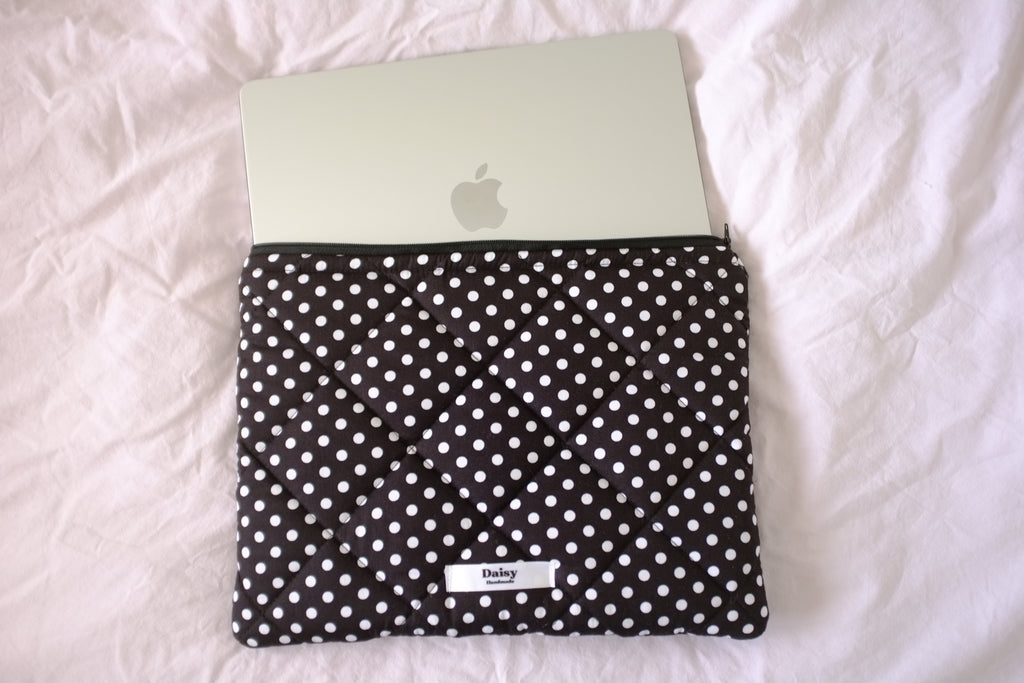 Laptop sleeve black and white polka dot