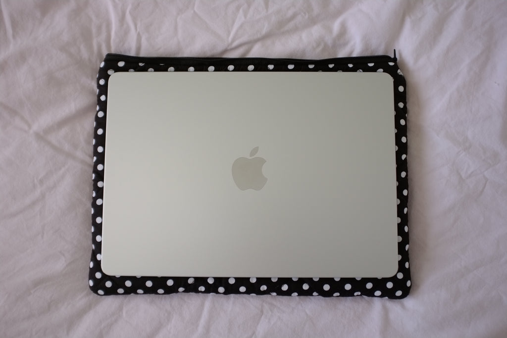 Laptop sleeve black and white polka dot