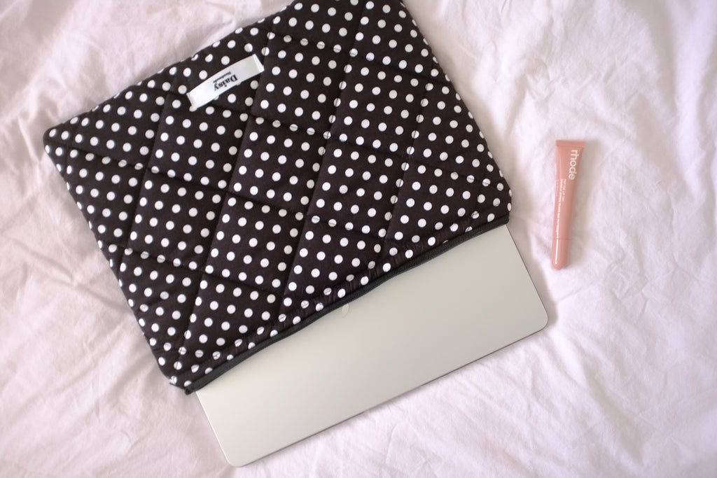 Laptop sleeve black and white polka dot