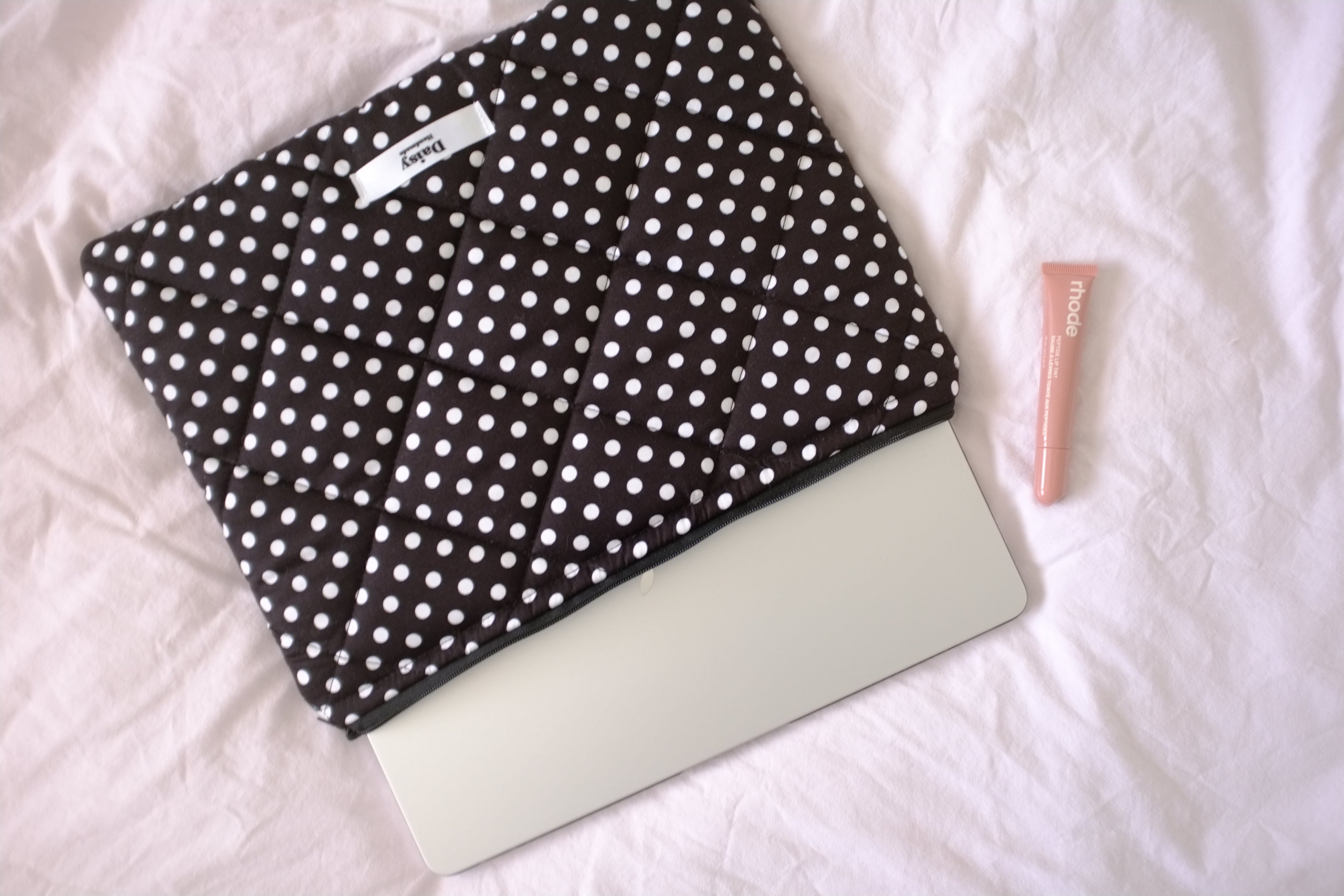 Laptop sleeve black and white polka dot
