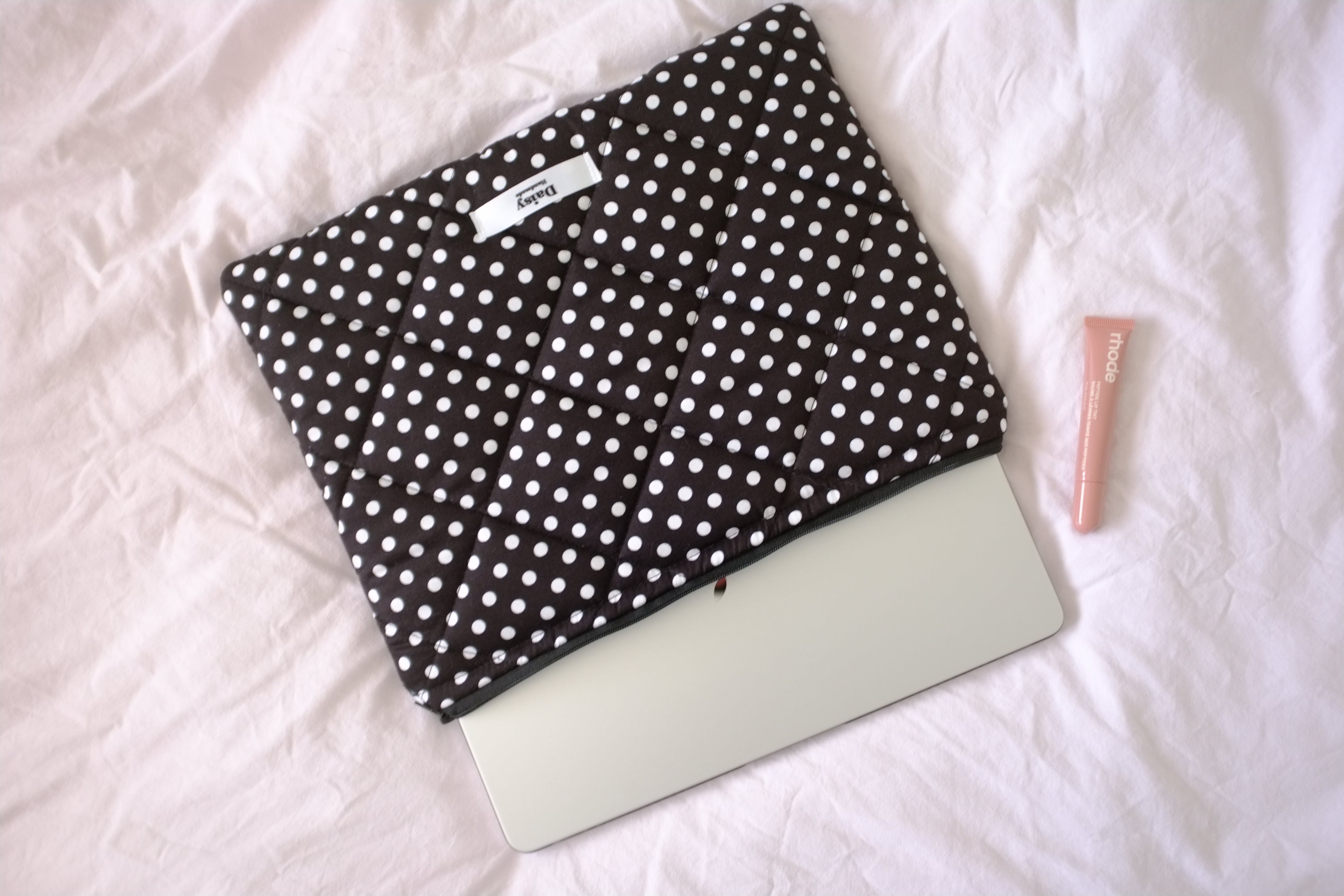 Laptop sleeve black and white polka dot