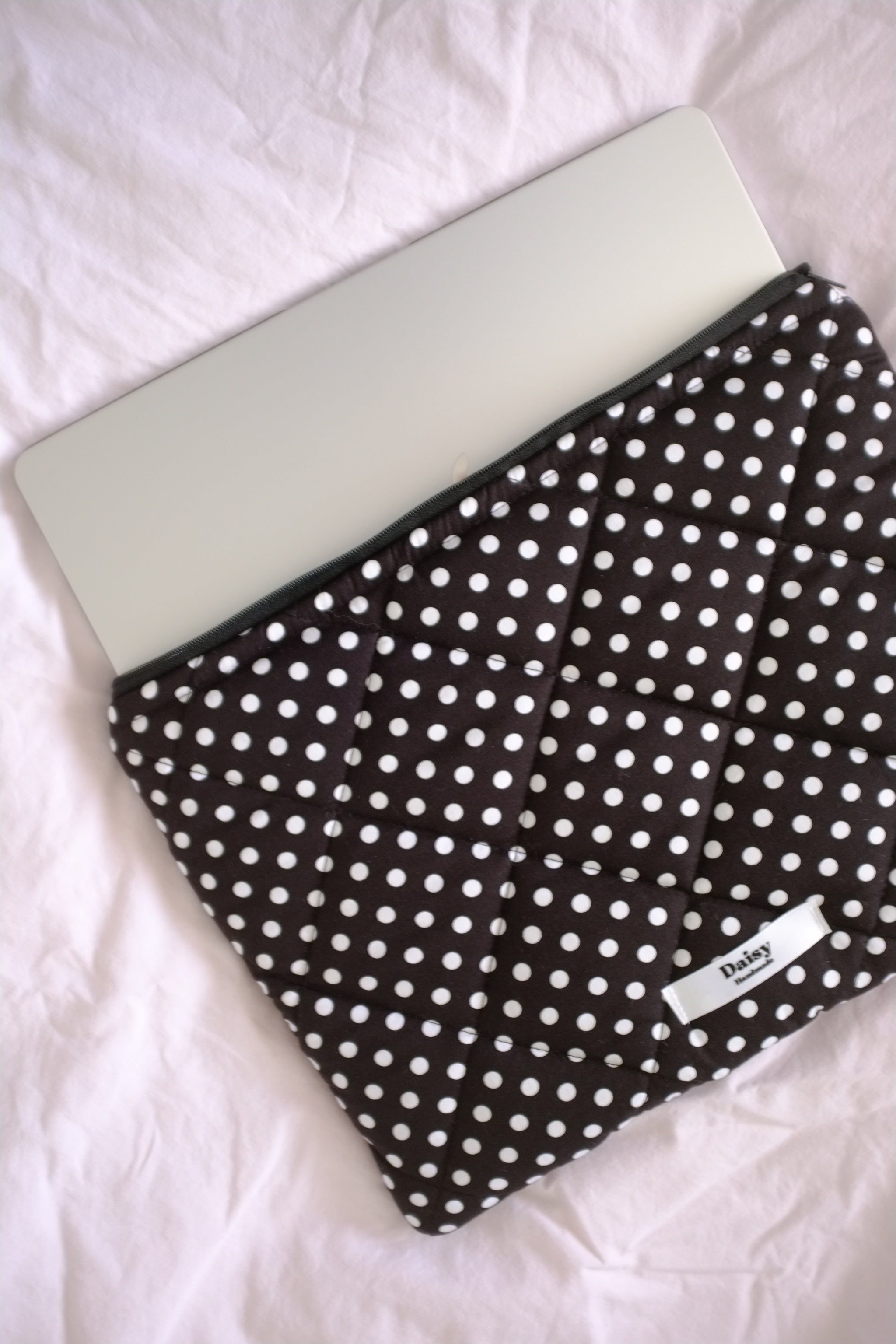 Laptop sleeve black and white polka dot