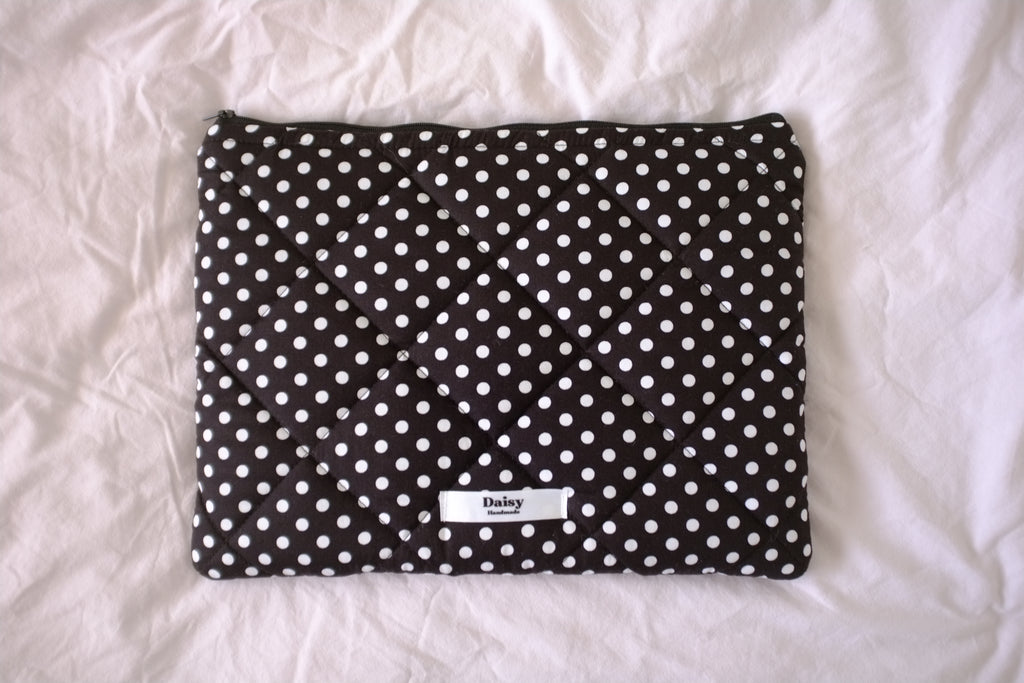 Laptop sleeve black and white polka dot