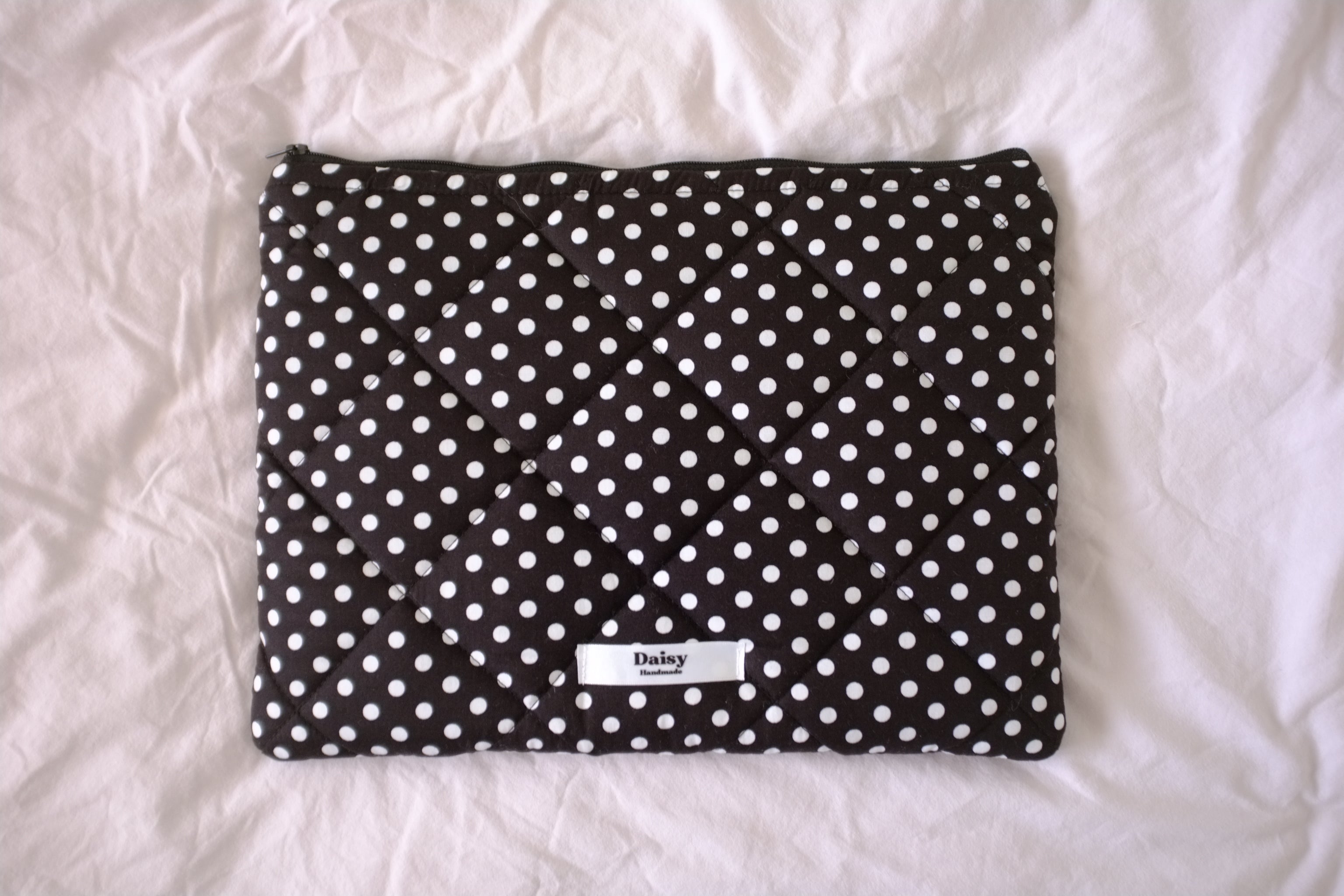 Laptop sleeve black and white polka dot