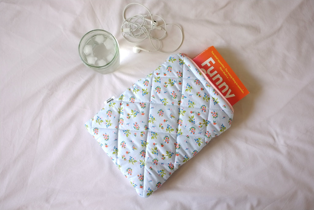 Quilted blue floral book sleeve