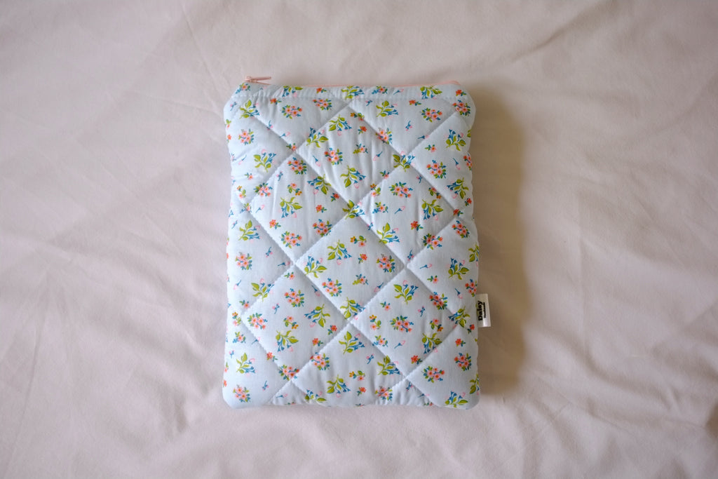 Quilted blue floral book sleeve