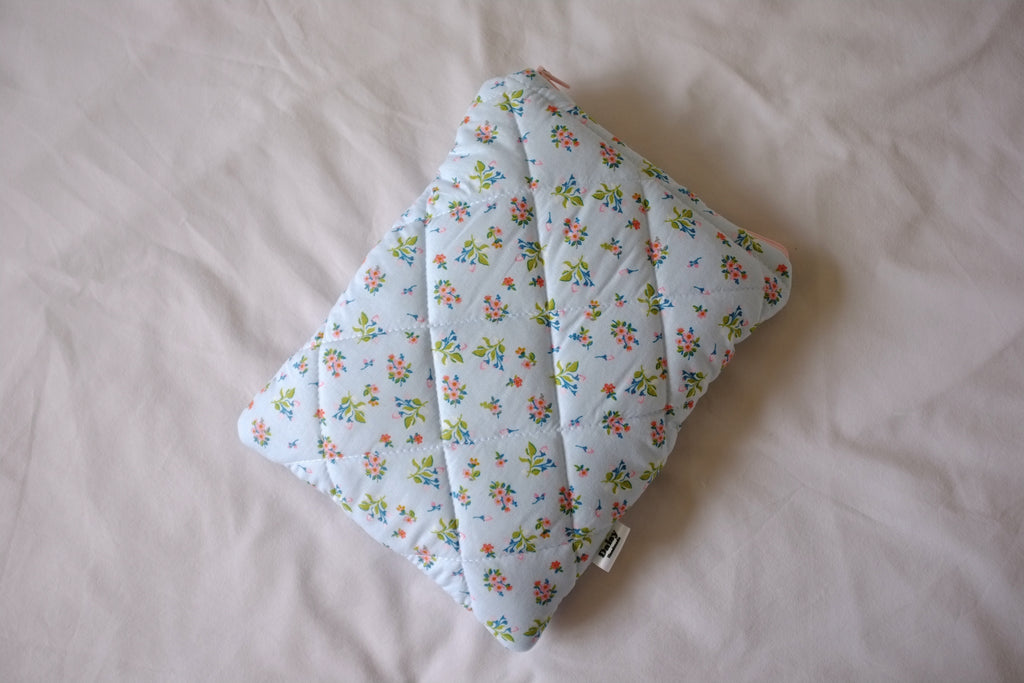 Quilted blue floral book sleeve