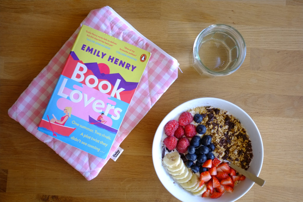 Quilted pink gingham book sleeve