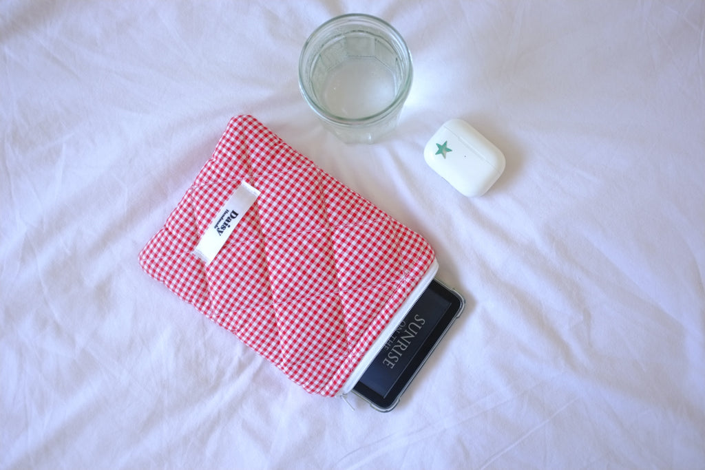 Quilted Kindle sleeve red mini gingham