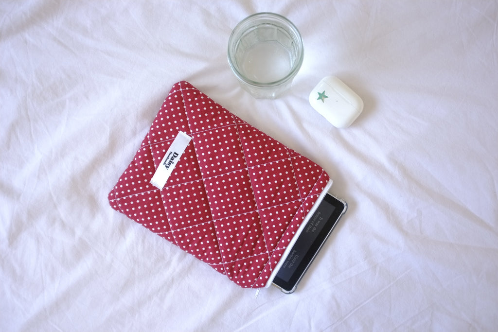 Quilted Kindle sleeve mini red polka dot