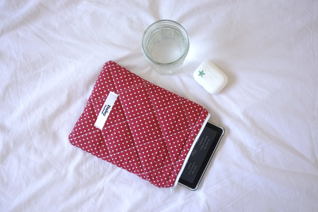 Quilted Kindle sleeve mini red polka dot