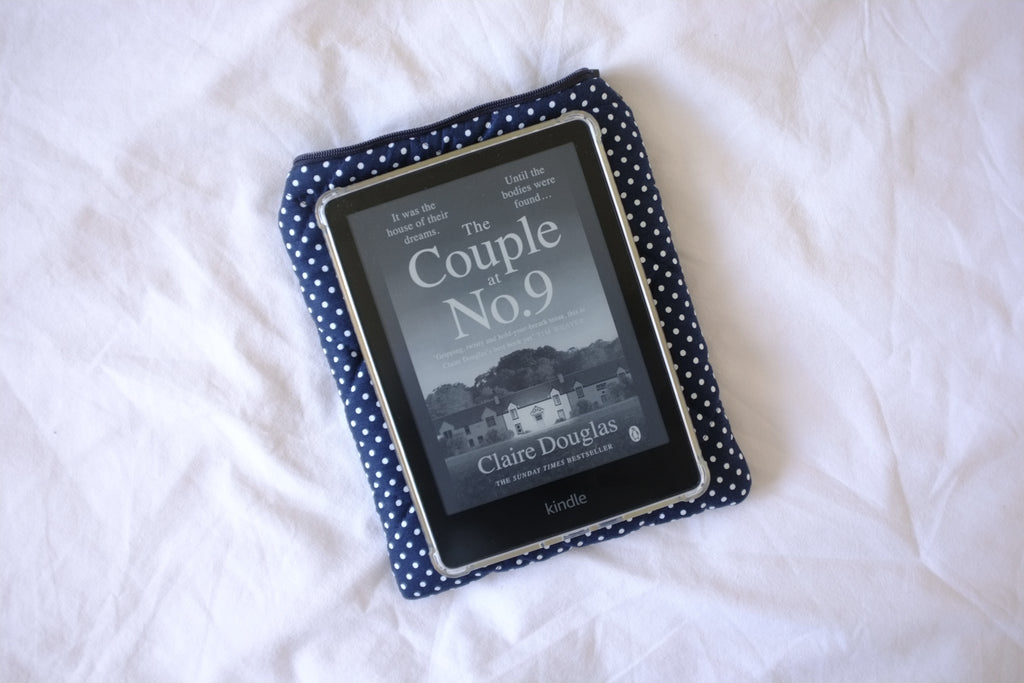 Quilted Kindle sleeve mini navy polka dot