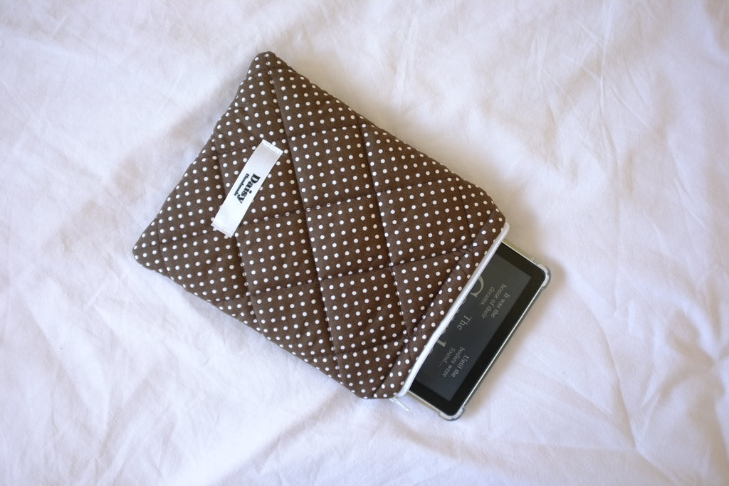Quilted Kindle sleeve mini brown polka dot