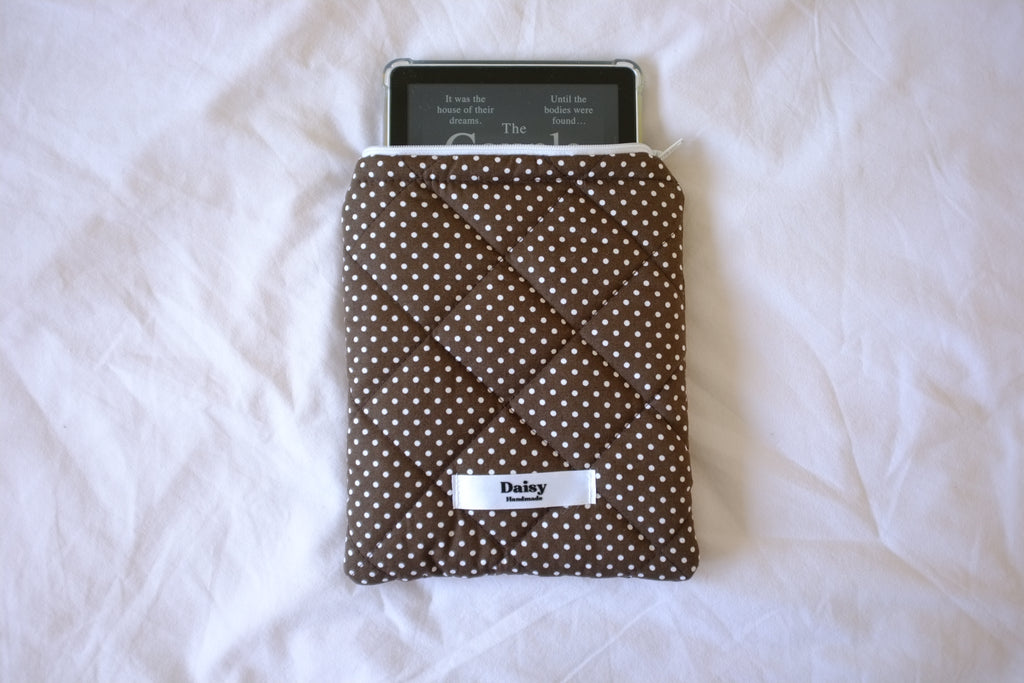 Quilted Kindle sleeve mini brown polka dot
