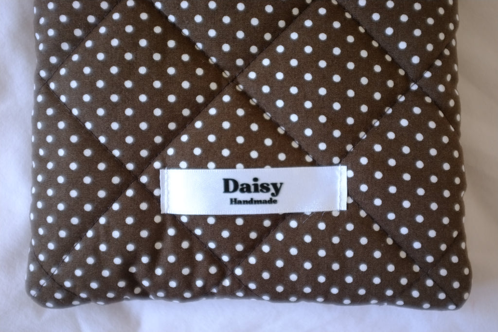 Quilted Kindle sleeve mini brown polka dot