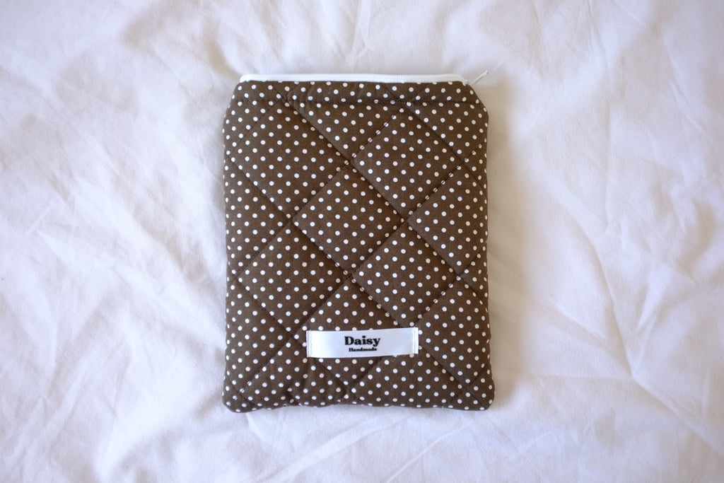 Quilted Kindle sleeve mini brown polka dot