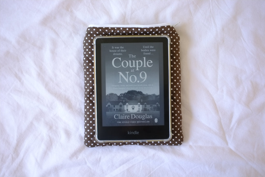 Quilted Kindle sleeve mini brown polka dot
