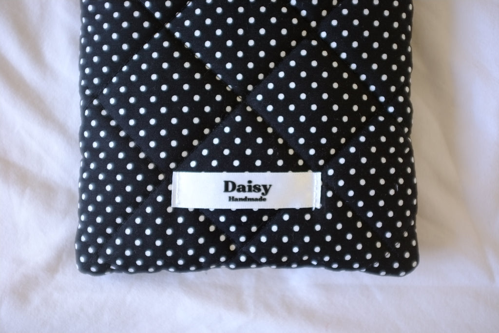 Quilted Kindle sleeve mini black polka dot