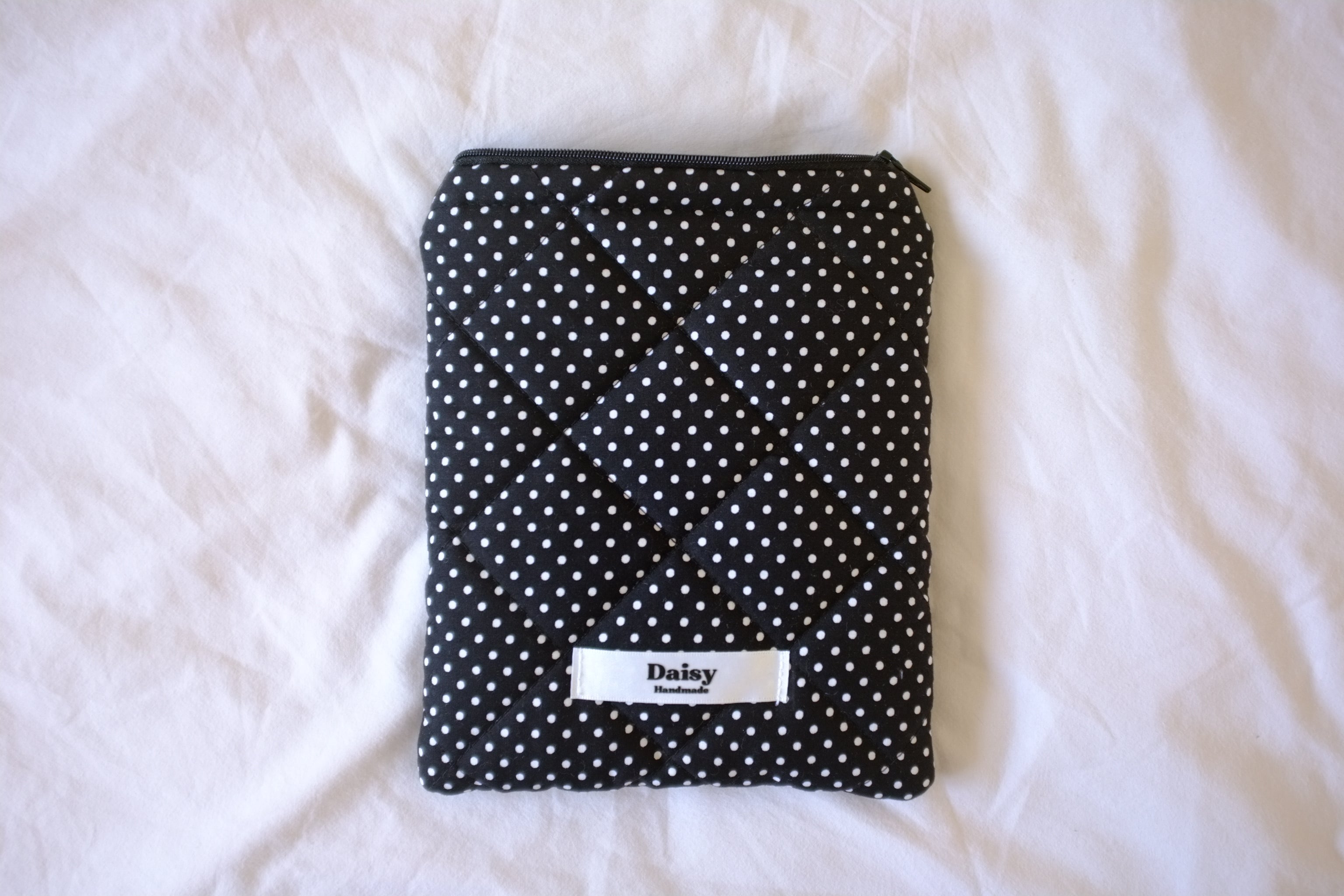 Quilted Kindle sleeve mini black polka dot