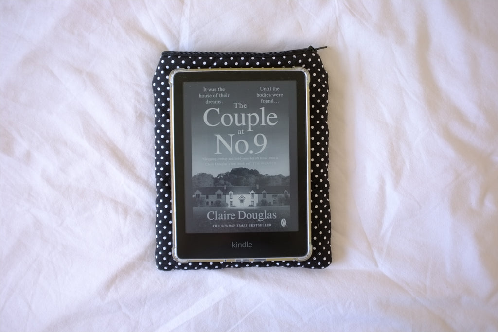Quilted Kindle sleeve mini black polka dot