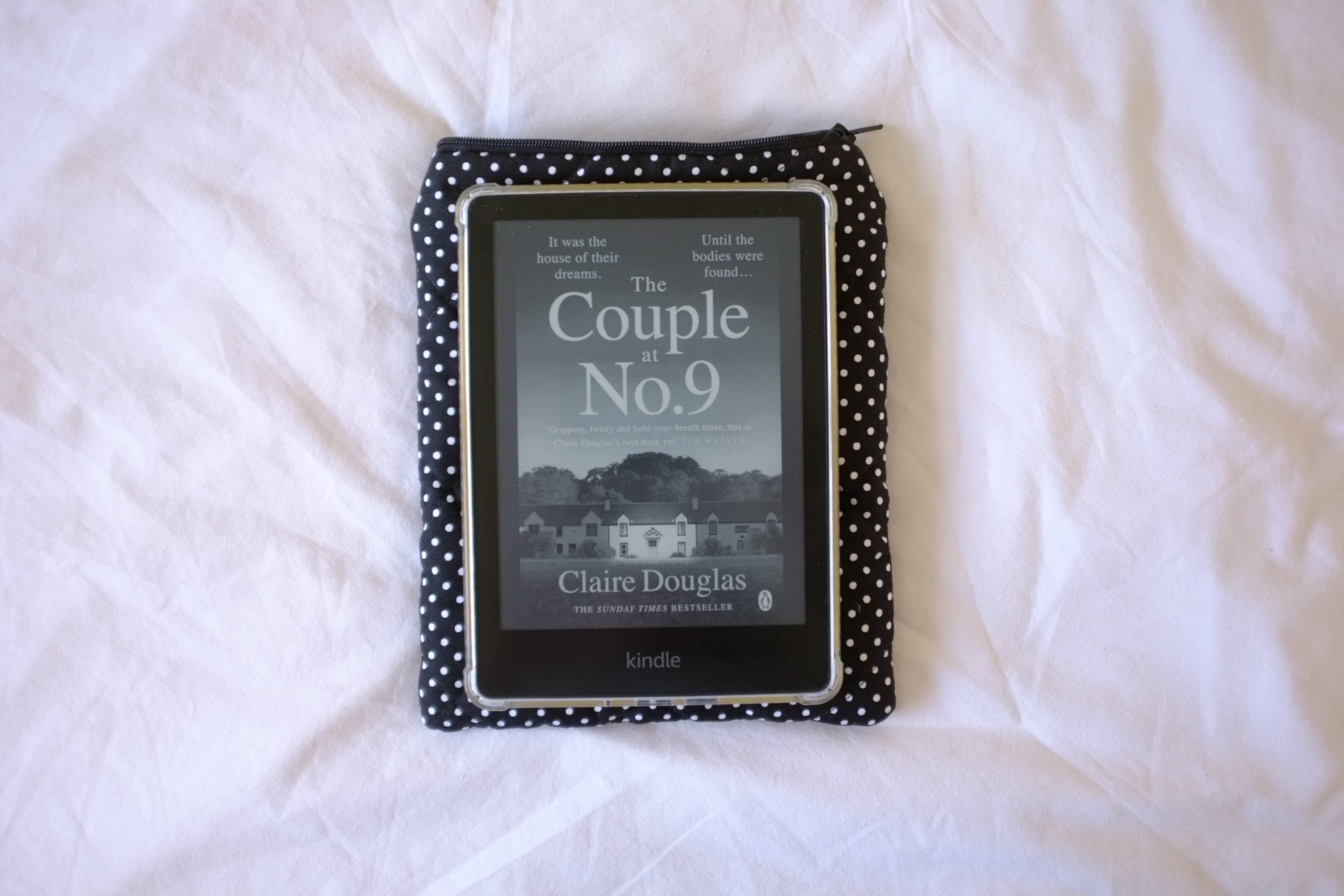 Quilted Kindle sleeve mini black polka dot