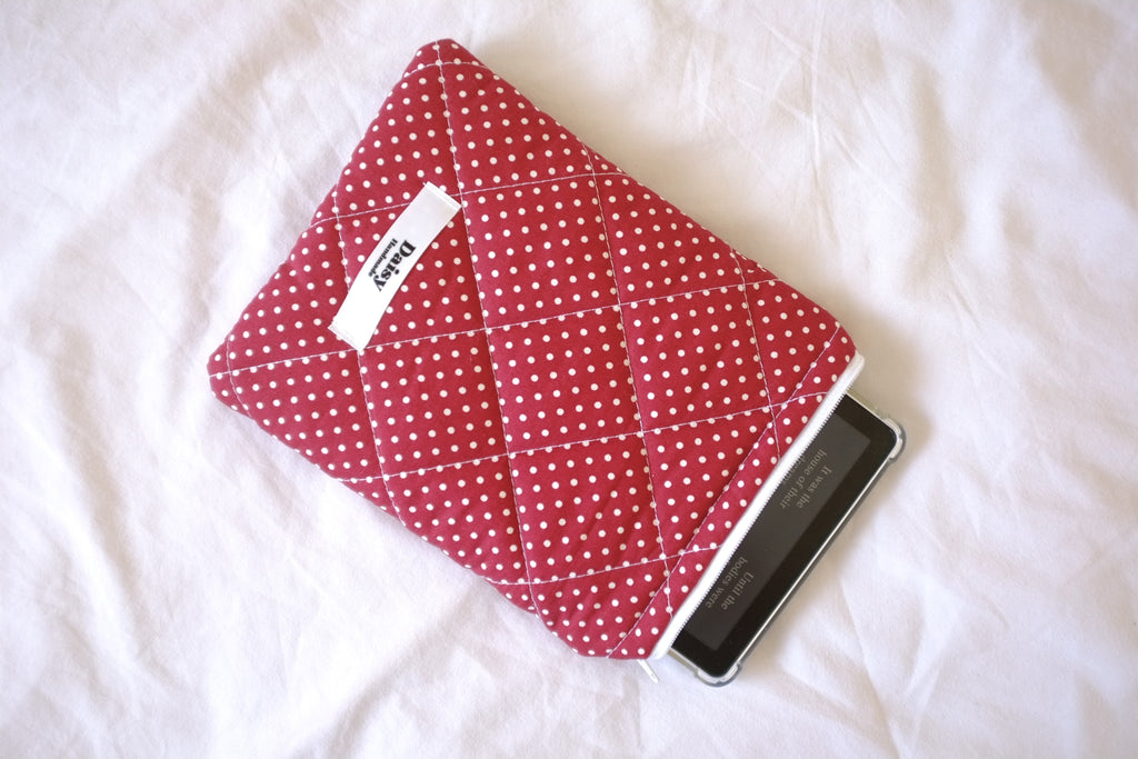 Quilted Kindle sleeve mini red polka dot