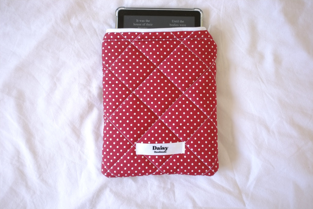 Quilted Kindle sleeve mini red polka dot