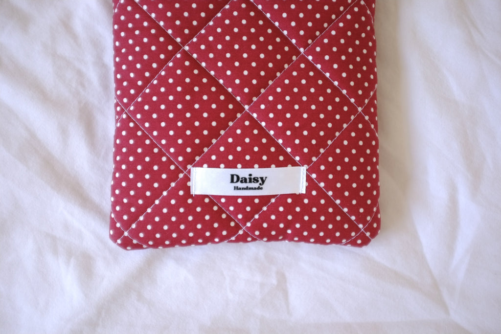 Quilted Kindle sleeve mini red polka dot
