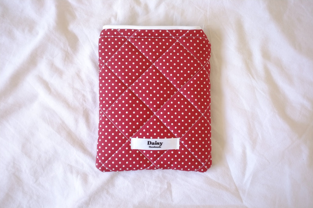 Quilted Kindle sleeve mini red polka dot