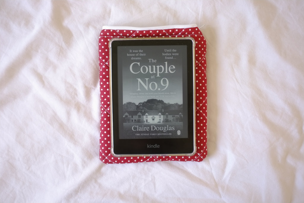 Quilted Kindle sleeve mini red polka dot