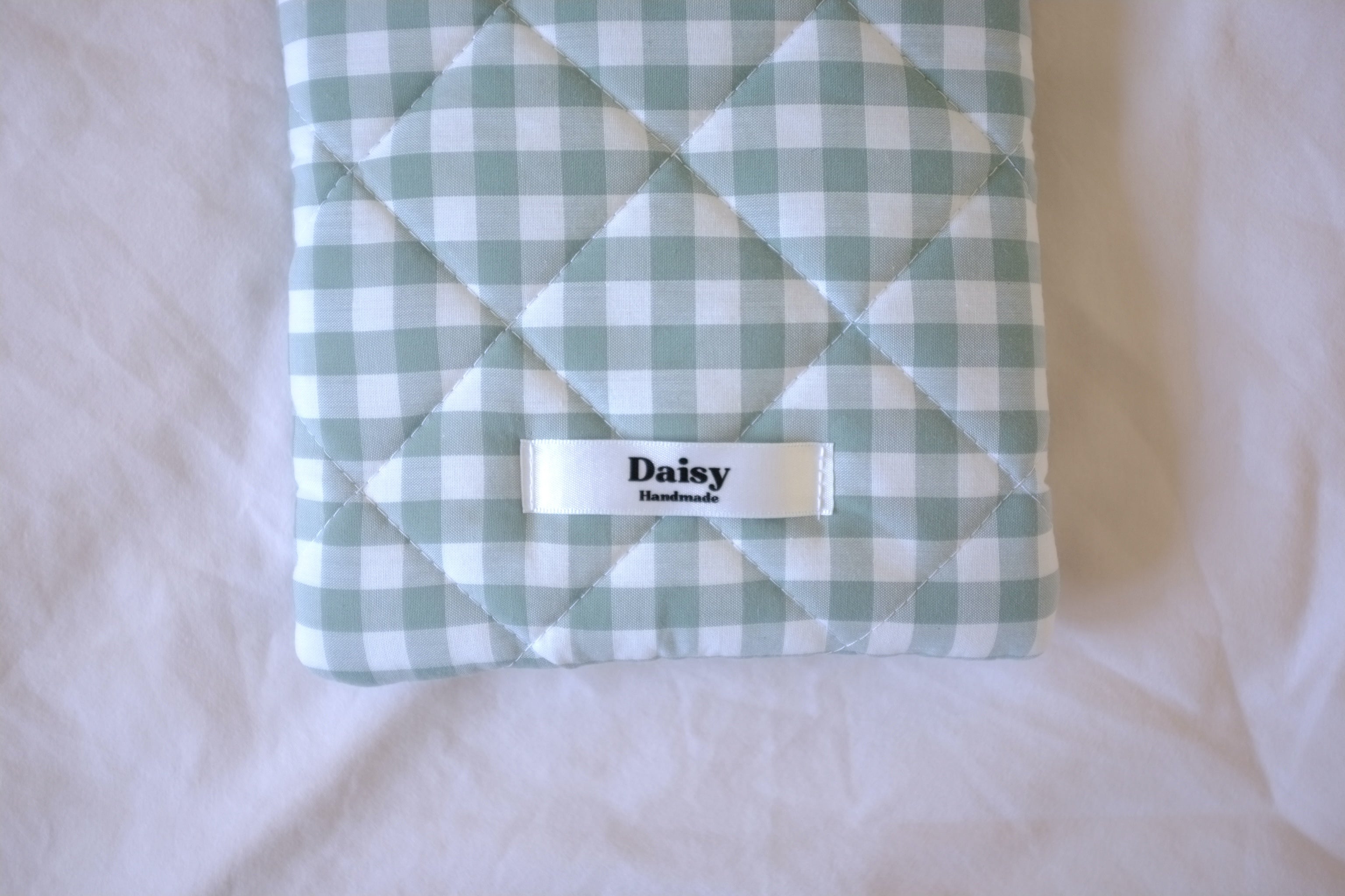 Quilted Kindle sleeve duck egg blue teal gingham