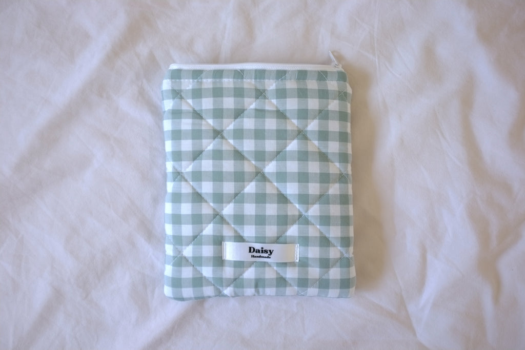 Quilted Kindle sleeve duck egg blue teal gingham