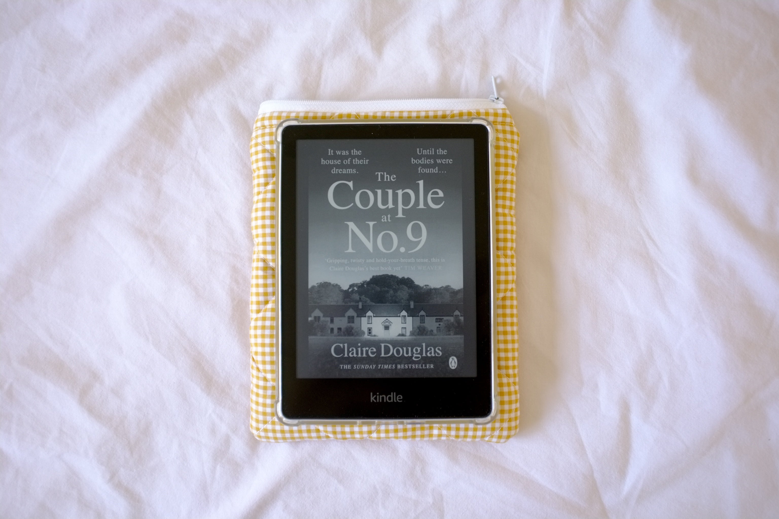Quilted Kindle sleeve mustard yellow mini gingham