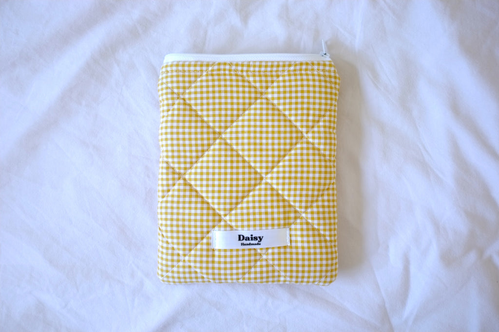 Quilted Kindle sleeve mustard yellow mini gingham