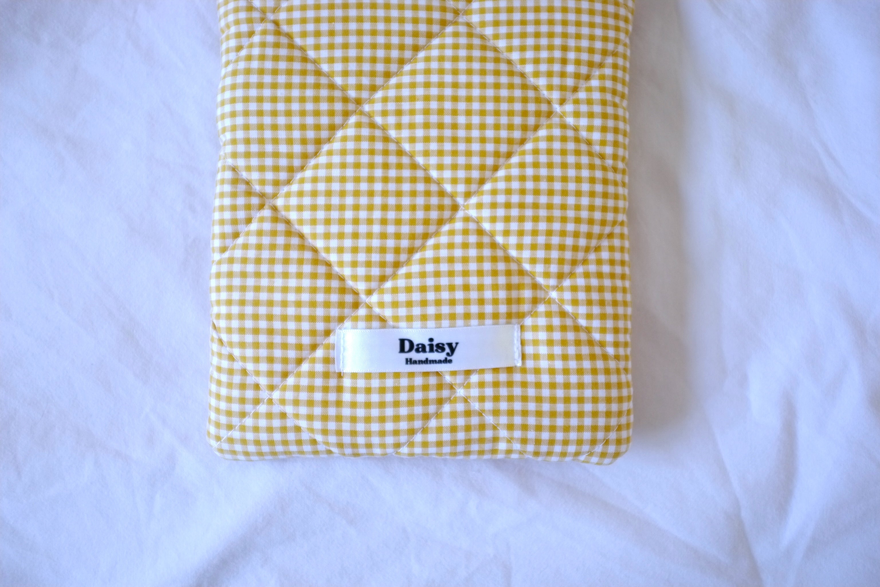 Quilted Kindle sleeve mustard yellow mini gingham