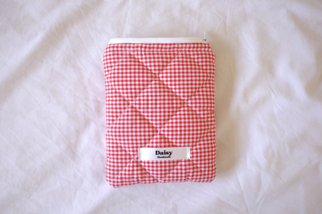 Quilted Kindle sleeve red mini gingham
