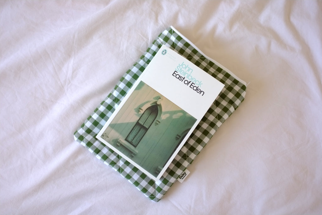 Quilted Forest green gingham book sleeve