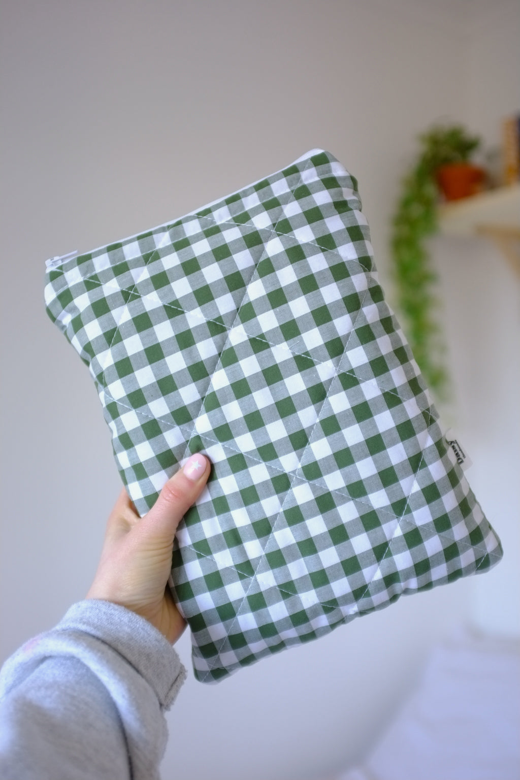 Quilted Forest green gingham book sleeve
