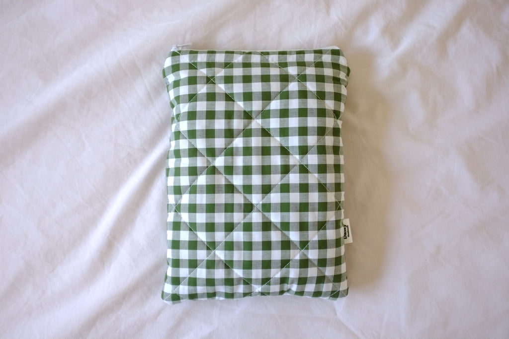 Quilted Forest green gingham book sleeve