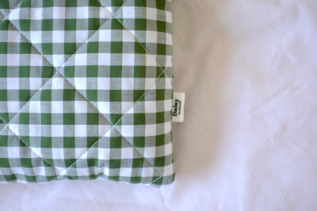 Quilted Forest green gingham book sleeve