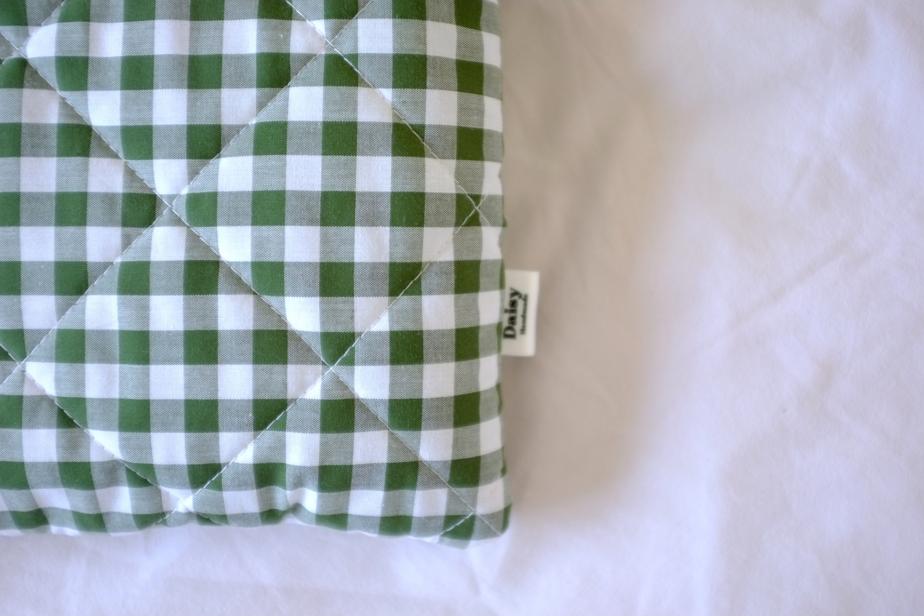 Quilted Forest green gingham book sleeve