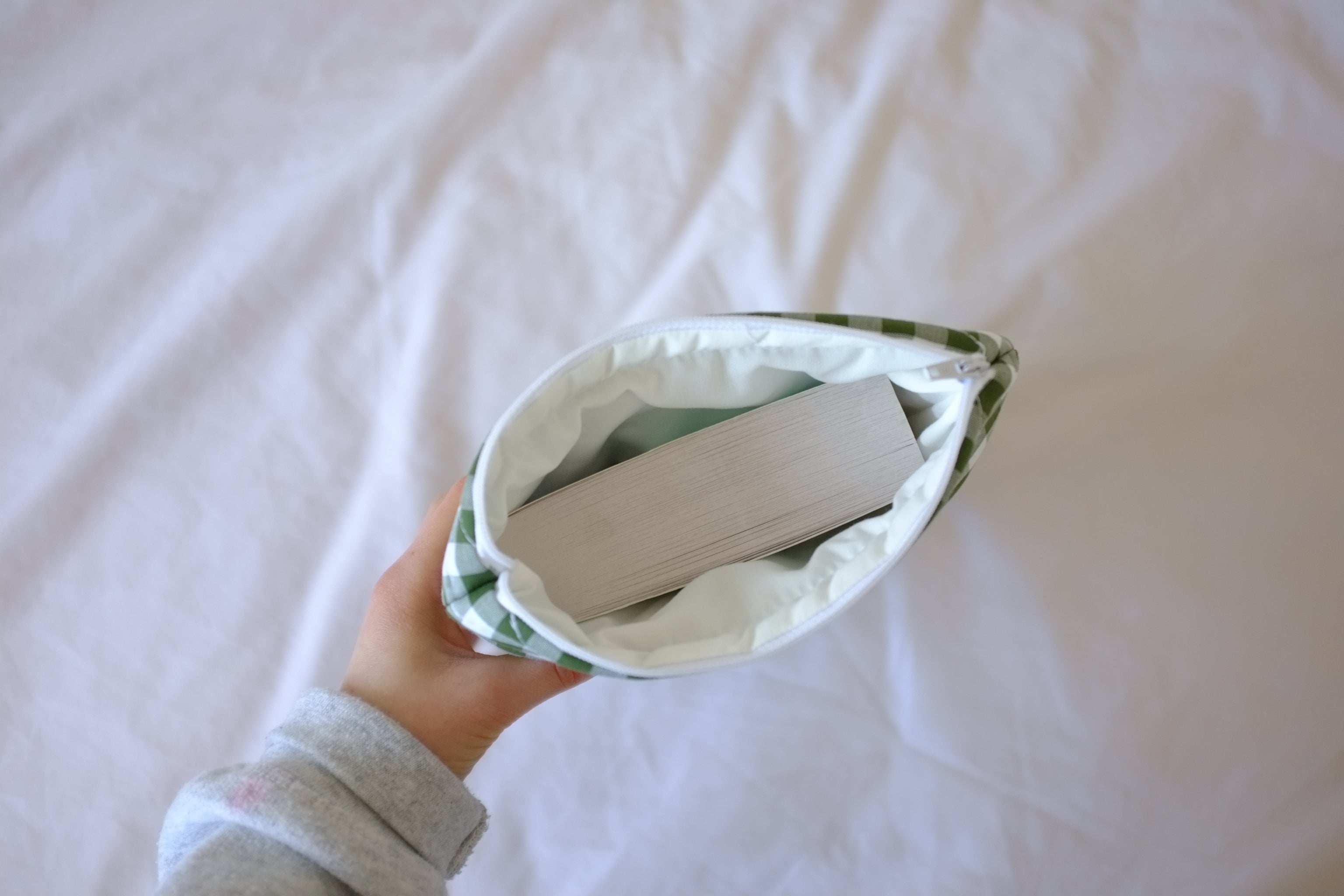 Quilted Forest green gingham book sleeve