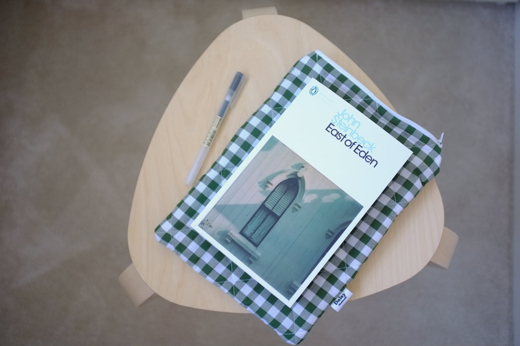 Quilted Forest green gingham book sleeve