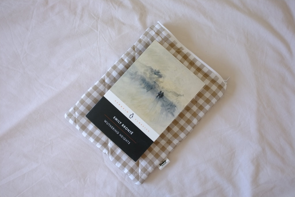Quilted beige gingham book sleeve