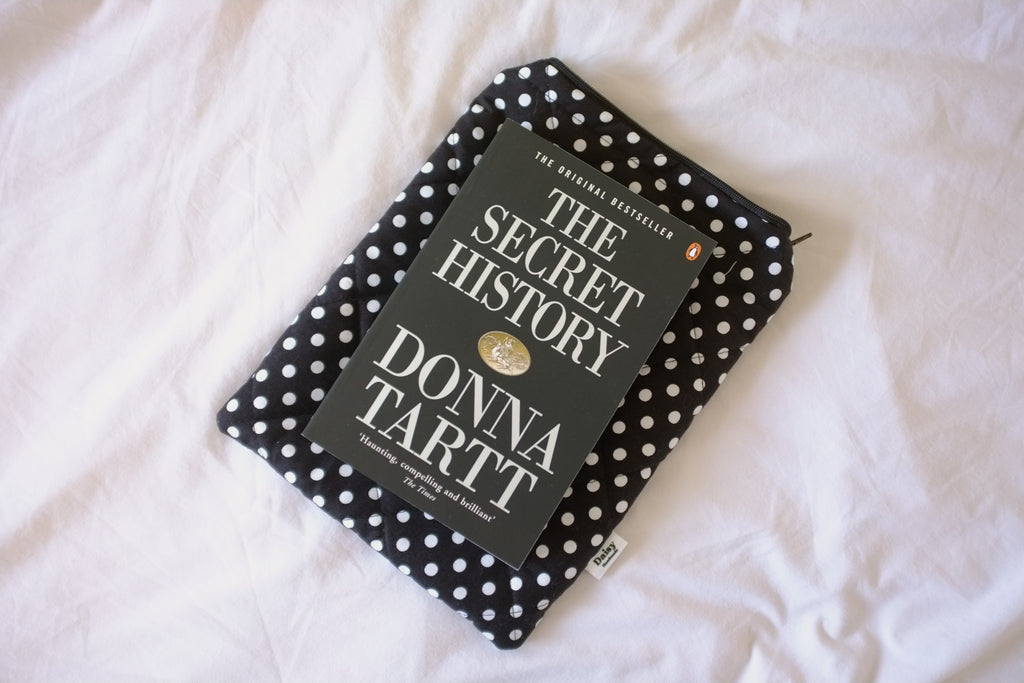 Quilted black polka dot book sleeve