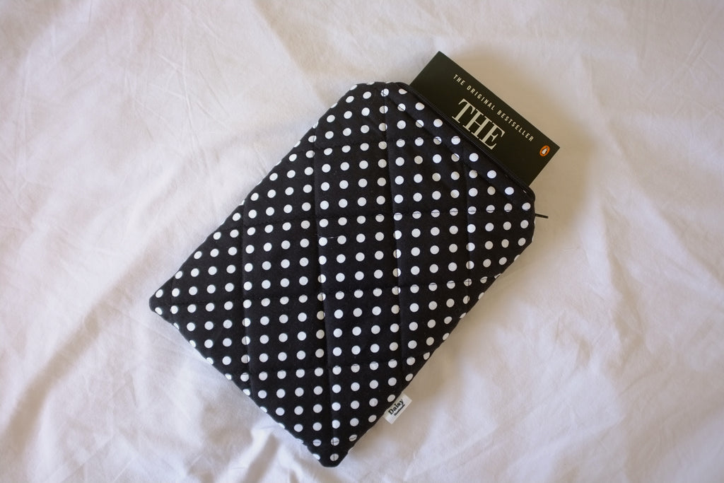 Quilted black polka dot book sleeve